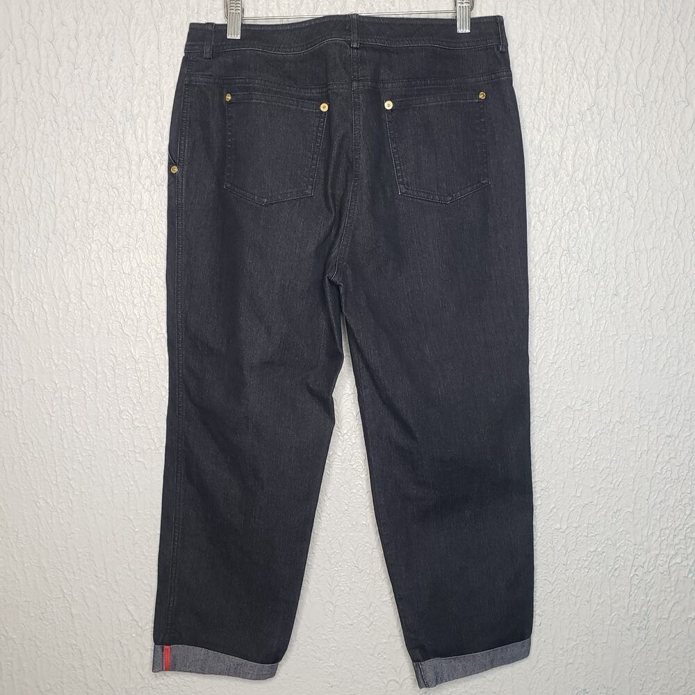 St. John Sport Womens Navy Blue Straight Leg Pants Size 8 Cuff Cropp Red Stripe - Picture 9 of 9